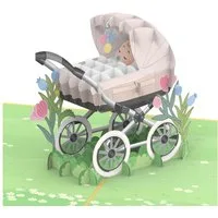 papercrush Geburtskarte Kinderwagen mit Baby, Pop-Up Karte zur Geburt von Mädchen oder Jungen, Handgemacht
