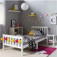 Homestyle4u Massivholzbett 90x200 140x200 70x140 Doppelbett Jugendbett Weiß/Natur Kiefer (Set, mit Lattenrost), mit Kopfteil, Kinderbett