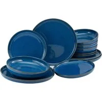 CreaTable Tafelservice Teller Set, Geschirr-Set Atlantico (12-tlg), 4 Personen, Steinzeug, Service, mit Kobalt-Blau-Reaktivglasur, 12 Teile, für 4 Personen