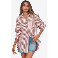 Imily Bela Blusenshirt Damen Übergroße gestreifte Button-Down-Hemden (Packung, 1-tlg., 1per-Pack) Streifen