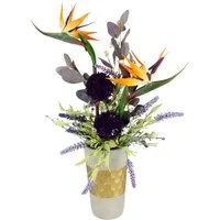 Kunstblume Gesteck aus Strelitzie, Allium und Lavendel, I.GE.A., Höhe 70 cm