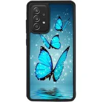 Traumhuelle Handyhülle TPU HÜLLE Silikon MOTIV 4 Case Cover Schutzhülle Backcover Etui 5G, Schmetterling Blau Handy Bumper Smartphone Rückschale Schwarz