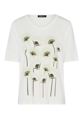 FRANK WALDER - T-Shirt NOS mit floralem Print lime green/khaki/ecru - Gr. - 36