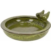 esschert design Vogeltränke Vogeltränke rund grün – Terracotta – Wasserstelle & Badeplatz für Vöge