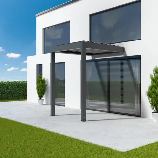 Pergola 2x2 m, Anbaupergola aus Aluminium, 2 Pfosten, Anthrazitgrau RAL 7016, 2000x2000 mm oder nach Maß