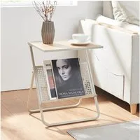 en.casa Beistelltisch, »Jäller« Metall 48 x 40 x 30 cm Beige / Eicheoptik