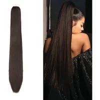 LuxusKollektion Kunsthaar-Extension Pferdeschwanz Haarteil Ponytail Clip Echthaar 55 cm 130g Mittel braun