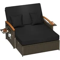 COSTWAY Loungebett, outdoor, Rattan, 2-Personen, Gartenliege mit verstellbarer Rückenlehne
