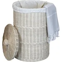 Casa Moro Wäschekorb Wäschekorb mit Deckel Rattan 50L Wäschesammler White Wash (Wäschekorb + Baumwollsack), handgeflochten, mit Deckel, inklusive Baumwollsack, luftdurchlässig