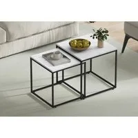 Home Collective Couchtisch 2er Set Beistelltisch Loft Design 2in1 Verschachtelung Wohnzimmer, kratzfeste Oberfläche 50&45cm Marmor Optik, schwarz Beinen quadratisch