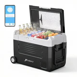 Hcalory D35M+ / D45M+ / D55M+ Dual Zone Car Refrigerator with Wheels 35/45/55L Compressor Fridge Freezer 12V 24V 220-240