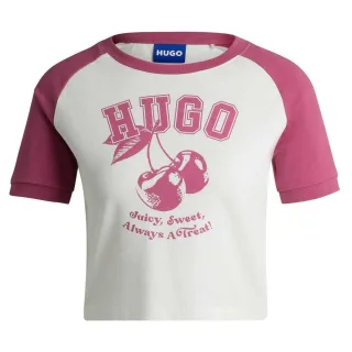 Hugo - kurzes T-Shirt für Damen, Rundhalsausschnitt, kurzärmlig (Mittelrosa)