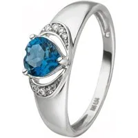 JOBO Fingerring Herz-Ring, 585 Weißgold mit Blautopas und 8 Diamanten
