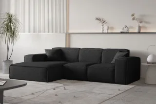 LAGERDEAL Ecksofa Designersofa CELES PREMIUM Stoff Ascot Bukla Schwarz Ottoma...