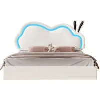 AMERLIFE Kinderbett Jugendbett mit LED & Wolken-Kopfteil – verstellbares Kopfteil (Ohne Matratze), Stabiler Metallrahmen & Modernes Schwebendes Design, 140x200cm