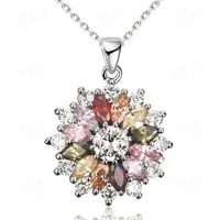 RAIKOU Collier Damen Halskette Blumen Anhänger mit bunten Zirkonia Silber/Rosen Farbe, Anti-Oxidations-Schmuckbox