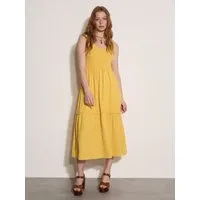 Apricot Maxikleid Besticktes, gestuftes Maxikleid mit Blumenmuster