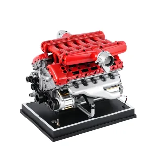 TECHING DM108 DM109 V12 12-Cylinder Car Engine Model Full Metal Assembly Kit 800+PCS Red / Black Base DIY Creative Ornam