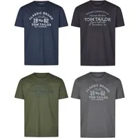 TOM TAILOR T-Shirt Herren Printshirt Regular Fit (Vorteilspack, 4-tlg) Kurzarm Tee Shirt mit Rundhalsausschnitt aus 100% Baumwolle