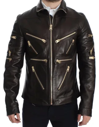 Lederjacke mit Multizip-Details