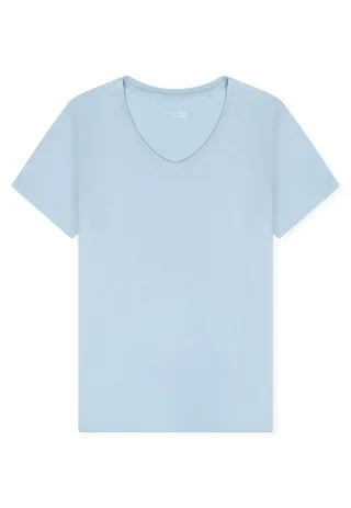 SCHIESSER - T-Shirt V-Ausschnitt hellblau - Gr. - 42