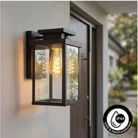 hofstein Außen-Wandleuchte »Poggio« moderne Wandlampe mit Bewegungsmelder, ohne Leuchtmittel, Metall/Glas in Schwarz/Klar, E27, Außenleuchte, m. Lichteffekt, IP44