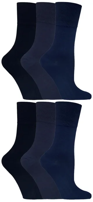 Gentle Grip - 6 Paar Damen Diabetiker-Socken mit Honigkamm-Oberteil und handgekettelten Zehennähten - Dunkelblau 37