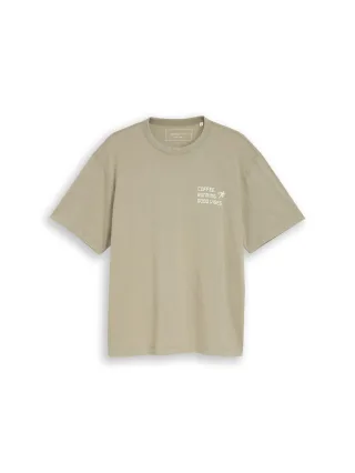 Denim Tom Tailor - Relaxed Fit T-Shirt mit Schriftzug dark sage green - Gr. - XXL