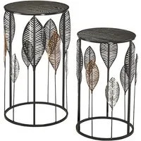 Kobolo Beistelltisch Tischset Satztische Set PIANTA - Metall und Holz (2er Set, 2-St., Set besteht aus großer und kleiner Größe)