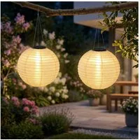 GLOBO LIGHTING Lampion, LED-Leuchtmittel fest verbaut, Warmweiß, Solarlampe Außenlampe Lampion Gartenlampe Hängelampe sand LED 55 cm 2x