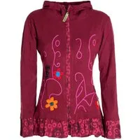Vishes Kapuzensweatjacke Damen Sommerjacke Blumen-Strickjacke Elfenjacke Kapuzi Rüschen Retro, Gothik, Boho Style