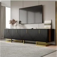 MODFU Lowboard mit Regalfächern, Goldbeine (TV-Möbel, Fernsehschrank, 1 St., 4 Türen), mit Licht- und Schatteneffekt