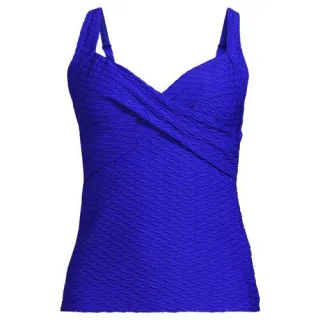 Jacquard Wickel-Tankinitop mit V-Ausschnitt, Damen,  Blau, Nylon-Mischung, by Lands' End
