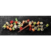 artissimo Glasbild Glasbild 80x30cm Bild aus Glas Küche Küchenbild asiatisch bunt schwarz, Essen und Trinken: Sushi