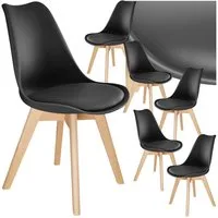 tectake Esszimmerstuhl Küchenstuhl Scandi-Design, gepolsterte Sitzfläche, 49 x 53 x 82 cm (Polsterstuhl Frederikke in schwarz, 6 St), ergonomische Form, massive Holzbeine, bodenschonende Filzgleiter