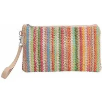 ITALYSHOP24 Schultertasche Damen Tasche Strohtasche Strand Geldbörse Handtasche Clutch Smartphone, Boho Sommer Geflecht Armband Freizeit Urlaub Häkeltasche Mini Bag