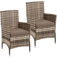 ESTEXO Gartenstuhl Rattan Gartensessel Polyrattan Stuhl 2er Set Sessel Beige-Braun