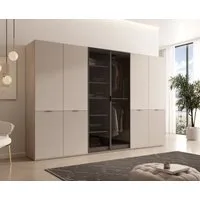 MOEBLO Drehtürenschrank MINEWRA ANTISOL 300 (Moderner Drehtürenschrank mit getönter Glasfront – viel Stauraum, verstellbare Einlegeböden & Kleiderstangen – robuster 6-türiger Kleiderschrank für Schlafzimmer und Garderobe) (BxHxT): 303x200x49 cm