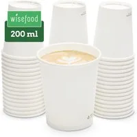 wisefood Einwegbecher 50-tlg., Bio-Pappbecher, 200 ml, kompostierbar, einwandig, weiß, 50-tlg., Papier