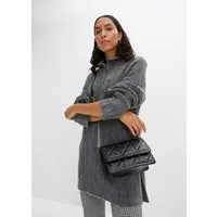 bonprix Longpullover mit Stehkragen und Reißverschluss im Troyer-Look, Zopfstrickmuster