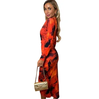 AX Paris - Wickelkleid für Damen, Langärmlig (Rot)