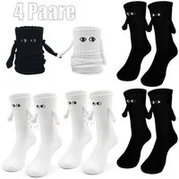 MOPUEA Socken 4 Paar Magnetische Socken,Hand in Hand Lustige Socken Atmungsaktiv