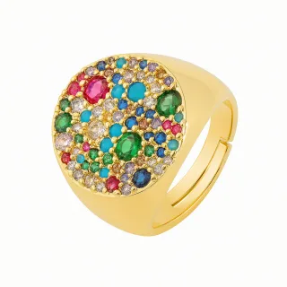 Luxenter Ring mit mehrfarbigen Zirkonia-Steinen, 18 Karat Gelbgold-Finish – Lidat