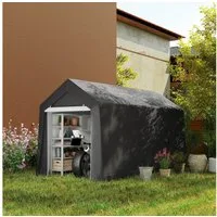Outsunny Gerätezelt Garagenzelt Wasserdicht mit Rolltür Lagerzelt, Personen: 1 (Lagerzelt, 1 tlg., Foliengarage), für Motorrad, Gartengeräte, Dunkelgrau
