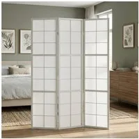 Homestyle4u Paravent Raumteiler 3-6 teilig Shoji Holz Grau Trennwand Sichtschutz (3-teilig), faltbar