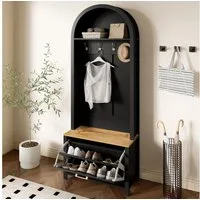 Merax Garderoben-Set mit Schuhregal, Ablage & Haken, (Garderobenkombination Möbelset Eingangsbereich-Schrank, 1-St., 75x35x195cm), Flurschrank Garderobenschrank mit Eisenfuß,für Eingangsbereich & Diele