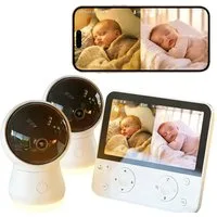 TWUFY Babyphone Babyphone mit Kamera und Nachtsicht 5,5-Zoll-WLAN-Video-Babyfon, PTZ 355°, Automatische Verfolgung, Schreierkennung, Temperatur, Babyphone mit 2 Kamera und App 2K/3MP WiFi Video Babyphone, 2,4G- und 5G-WLAN + Bluetooth 5.0 IR/RBG Nach