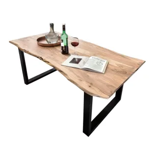 SAM Esstisch, Akazie, Schwarz, Metall, Echtholz,Akazie, Quadratisch,Rechteckig, U-Form, 120x77x80 cm, Esszimmer, Tische, Esstische