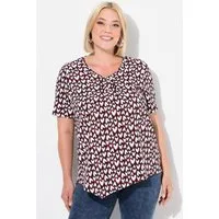 Ulla Popken T-Shirt T-Shirt Herzen Zipfelsaum V-Ausschnitt Halbarm