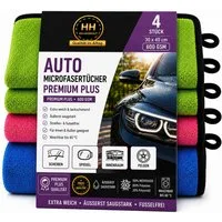 HH-Haushalt Auto Microfasertücher Premium Soft 600 GSM 30 x 40 cm 4er Set Pflegetuch (Polyester, 30x40 cm, Ultra Dry – Stark absorbierend, fusselfrei, weich, 20-tlg., Starke Saugkraft, Fusselfrei, Weich, Farblich sortiert, Fusselfrei, saugstark, weic